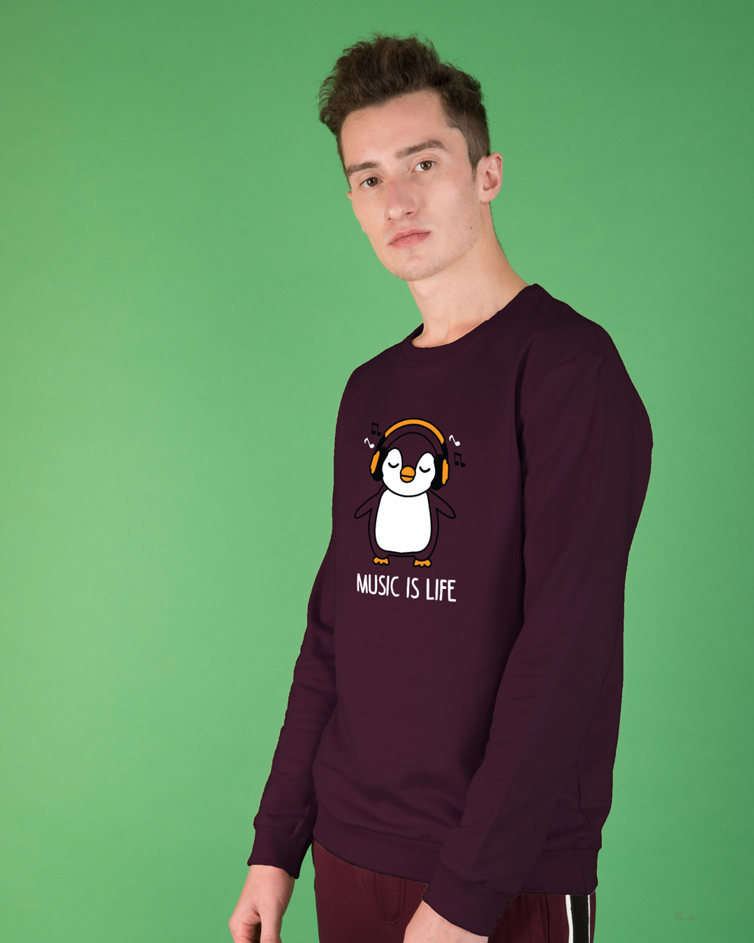 Shop Headphone Penguin Fleece Sweatshirt-Back