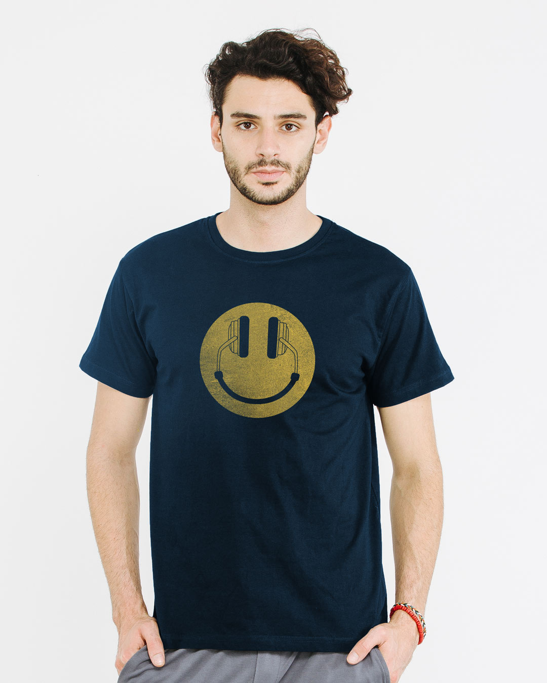 Shop Headphone Smiley Half Sleeve T-Shirt-Back