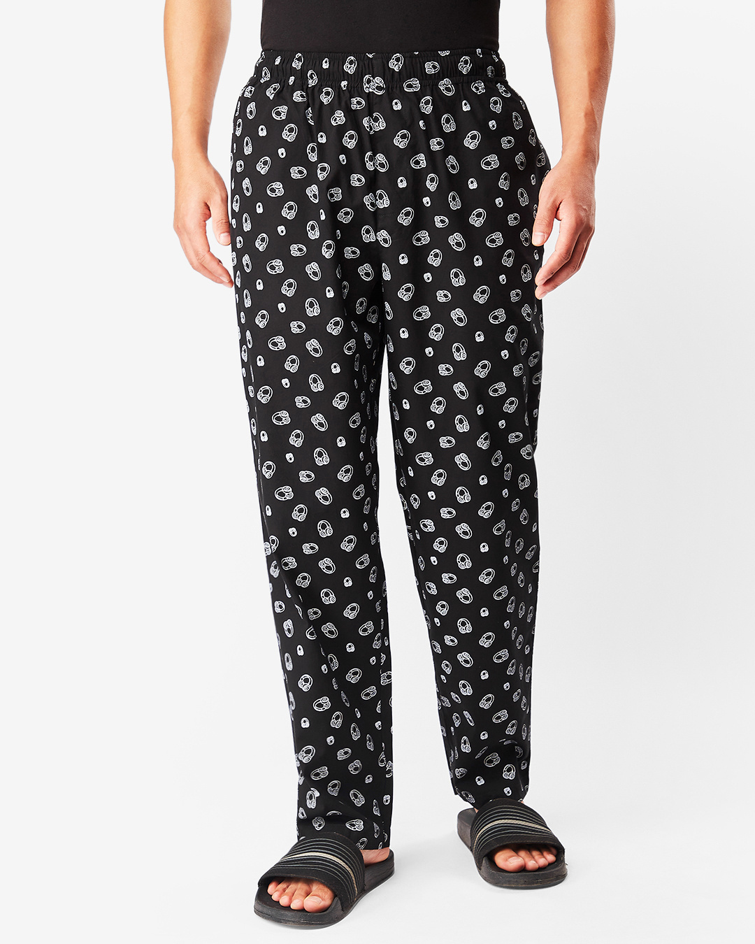 Shop Men's Black All Over Headphone Printed Pyjamas-Back