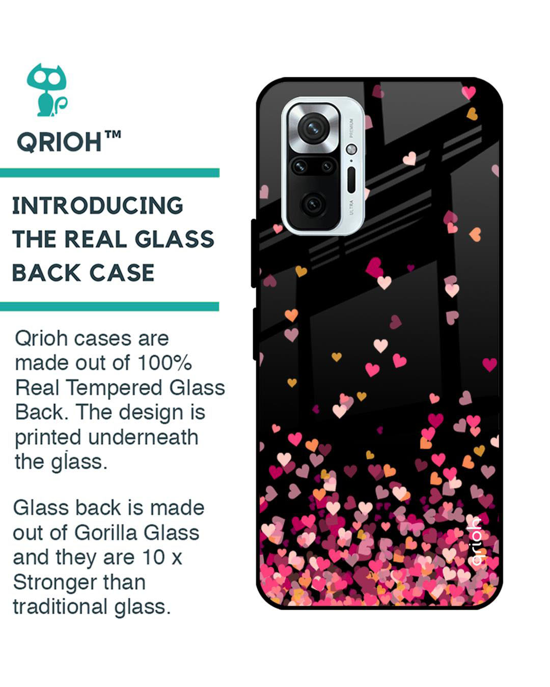 Shop Heart Printed Premium Glass Cover for Xiaomi Redmi Note 10 Pro Max (Shock Proof, Lightweight)-Back