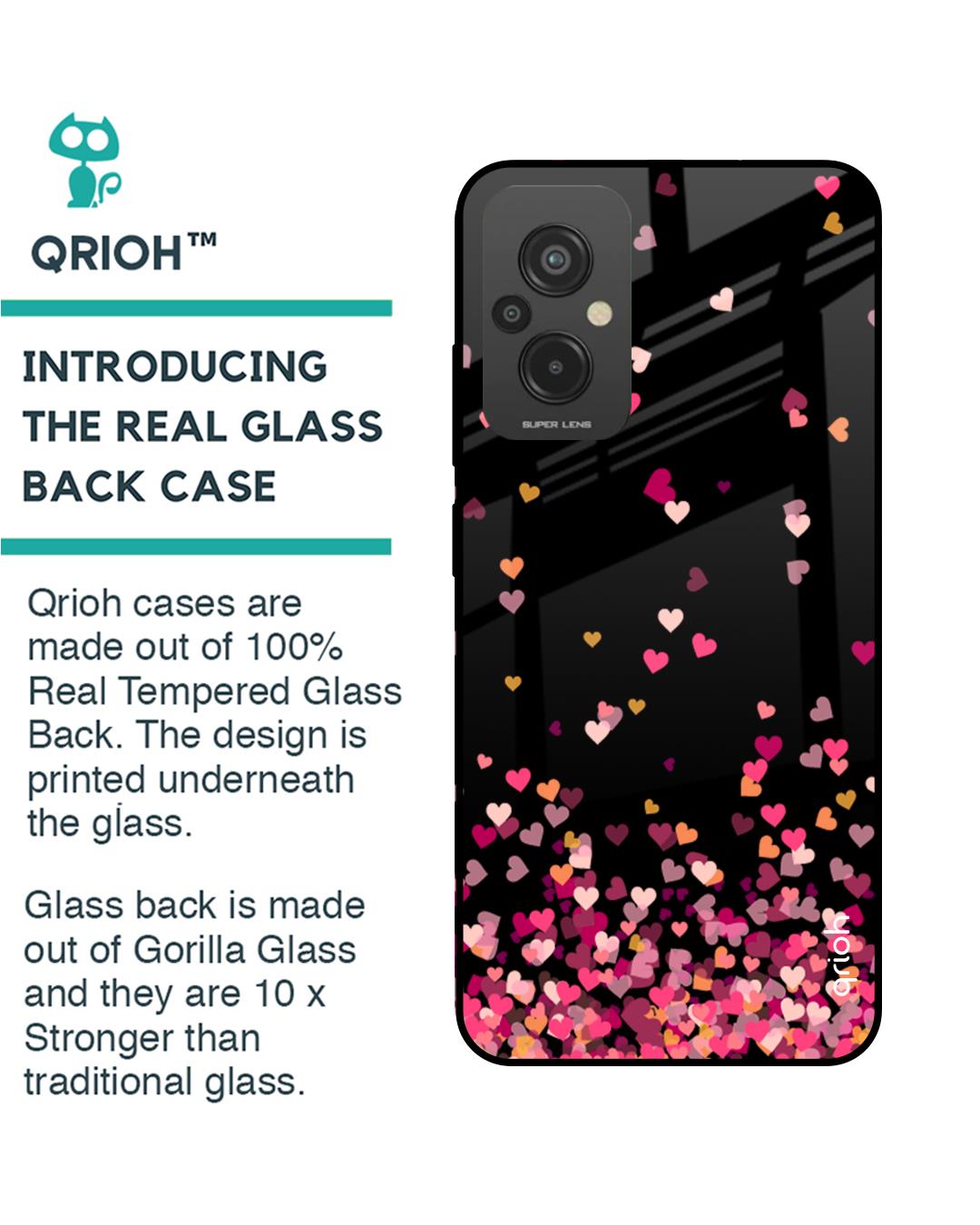 Shop Heart Rain Fall Printed Premium Glass Case For Redmi 11 Prime (Shock Proof,Scratch Resistant)-Back