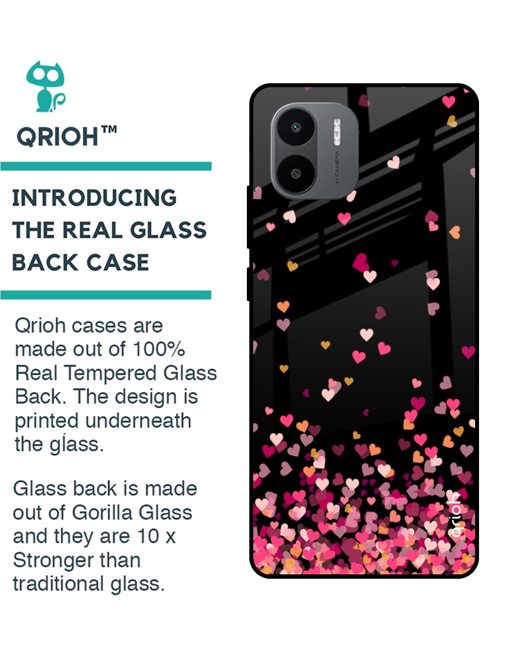 Shop Heart Rain Fall Printed Premium Glass Case For Redmi A1 (Shock Proof,Scratch Resistant)-Back