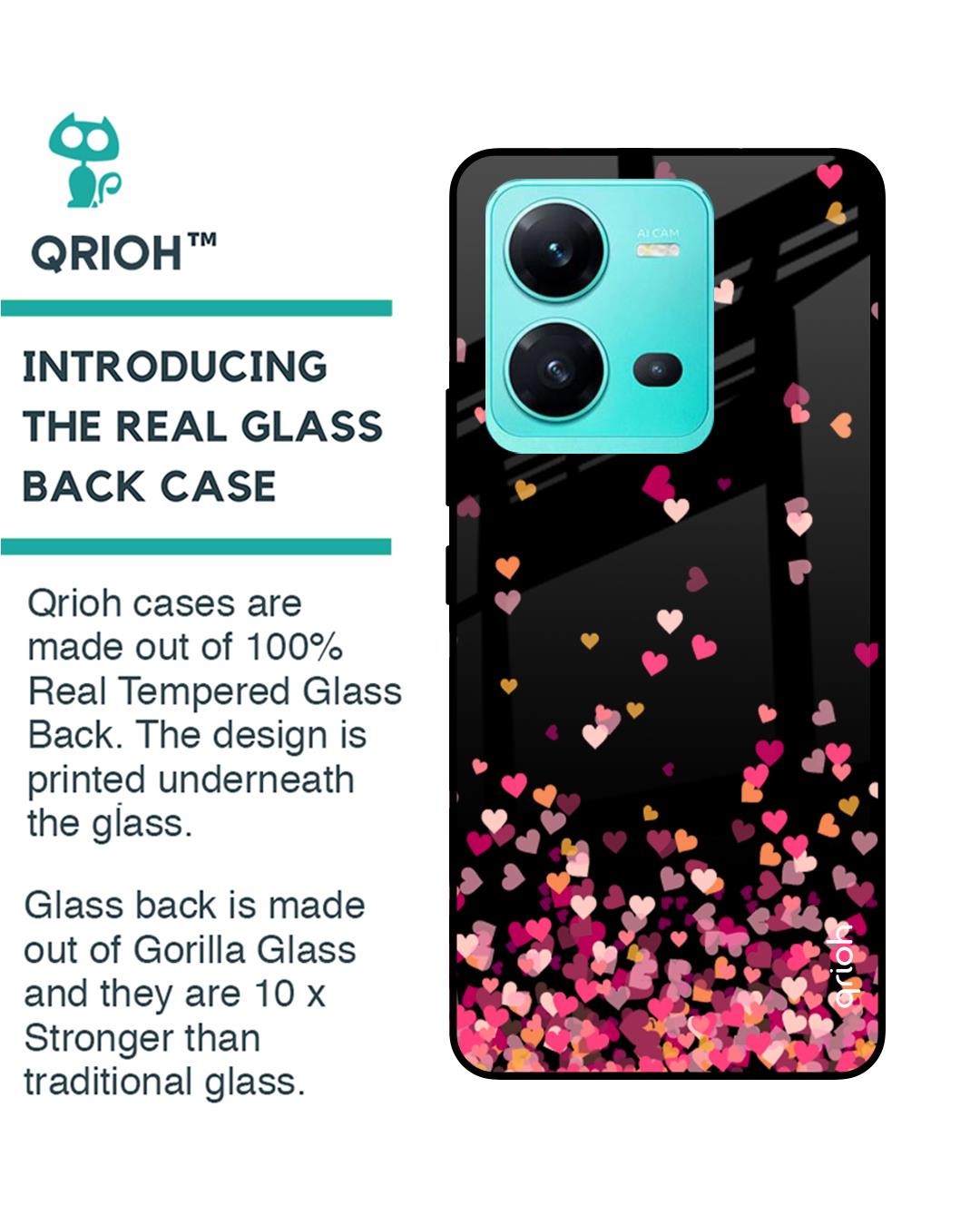 Shop Heart Rain Fall Printed Premium Glass Case For Vivo V25 (Shock Proof,Scratch Resistant)-Back