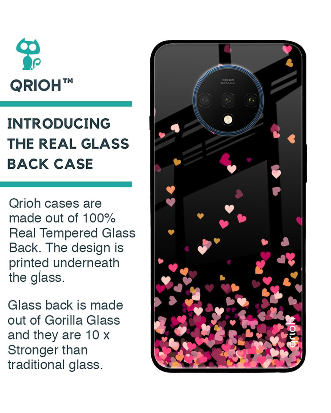 Shop Heart Rain Fall Printed Premium Glass Cover for OnePlus 7T (Shock Proof, Lightweight)-Back