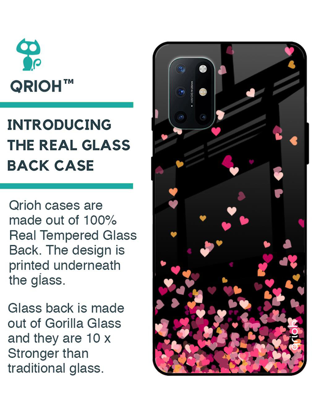 Shop Heart Rain Fall Printed Premium Glass Cover for OnePlus 8T (Shock Proof, Lightweight)-Back