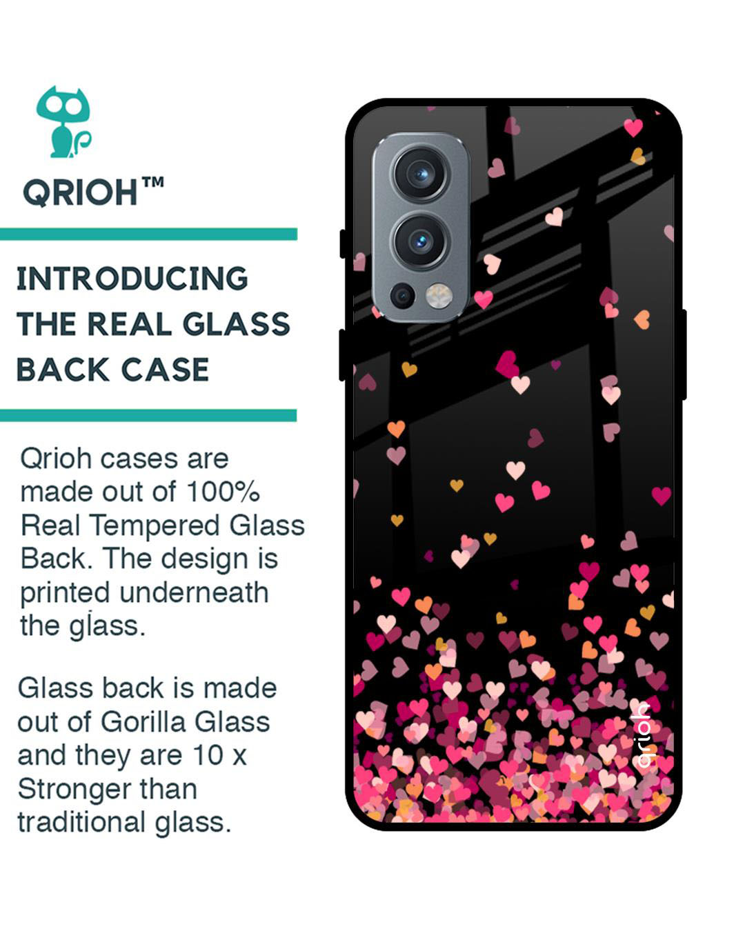 Shop Heart Rain Fall Printed Premium Glass Cover for OnePlus Nord 2 (Shock Proof, Lightweight)-Back