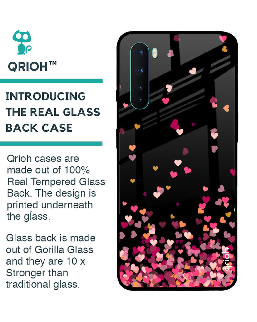 Shop Heart Rain Fall Printed Premium Glass Cover for OnePlus Nord (Shock Proof, Lightweight)-Back