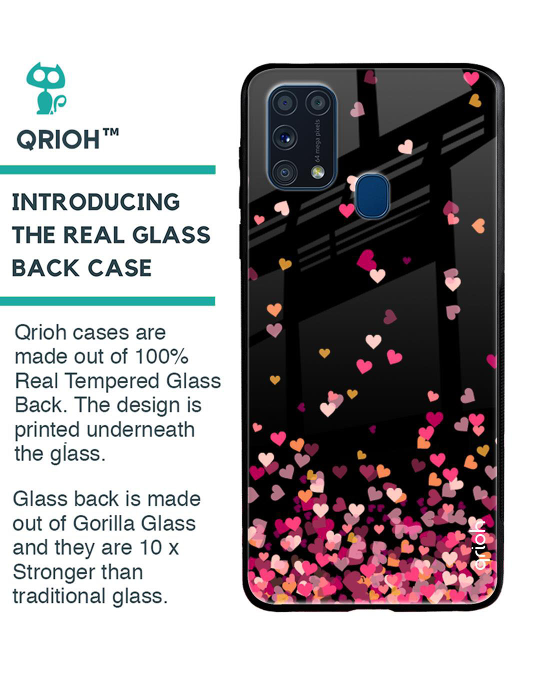 Shop Heart Rain Fall Printed Premium Glass Cover for Samsung Galaxy M31 (Shock Proof, Lightweight)-Back