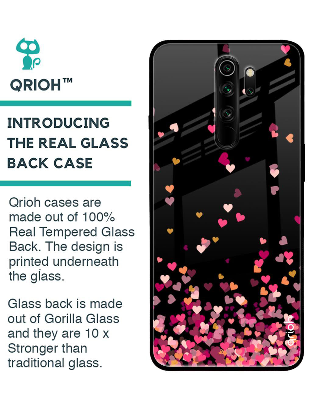 Shop Heart Rain Fall Printed Premium Glass Cover for Xiaomi Redmi Note 8 Pro (Shock Proof, Lightweight)-Back