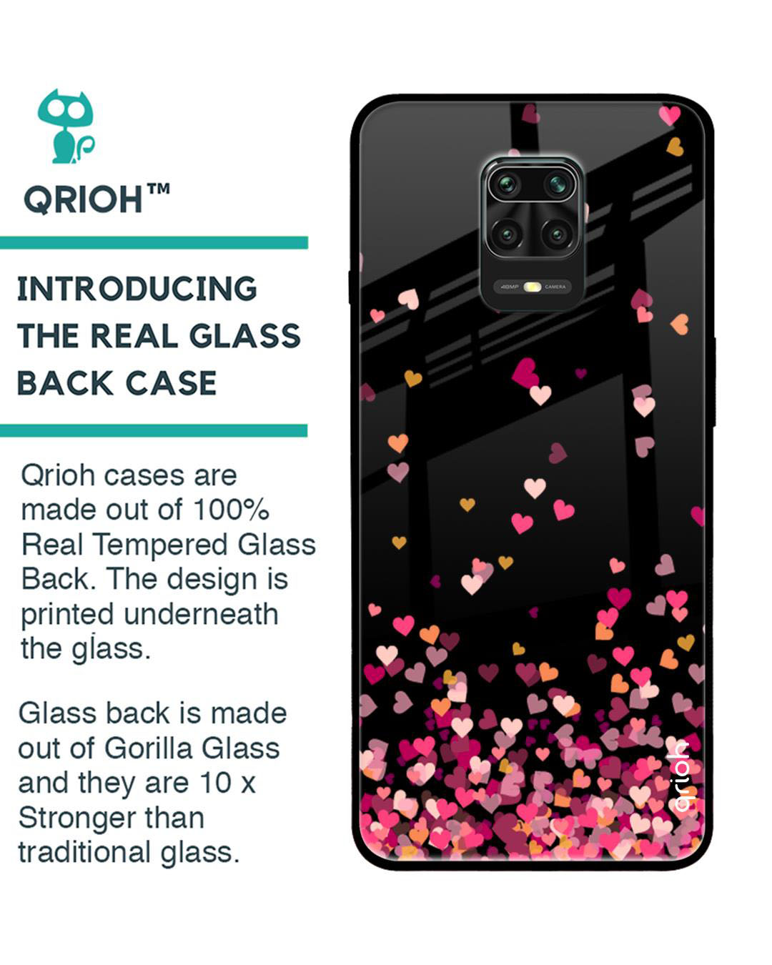 Shop Heart Rain Fall Printed Premium Glass Cover for Xiaomi Redmi Note 9 Pro (Shock Proof, Lightweight)-Back