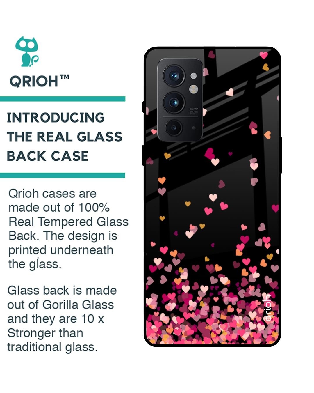 Shop Hearts Printed Premium Glass Cover For OnePlus 9RT (Shock Proof, Impact Resistant)-Back