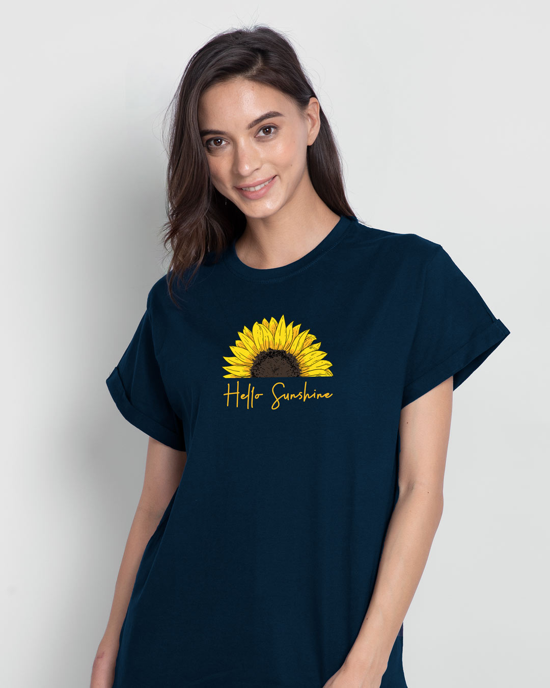 Shop Women's Blue Hello Sunshine Graphic Printed Boyfriend T-shirt-Back