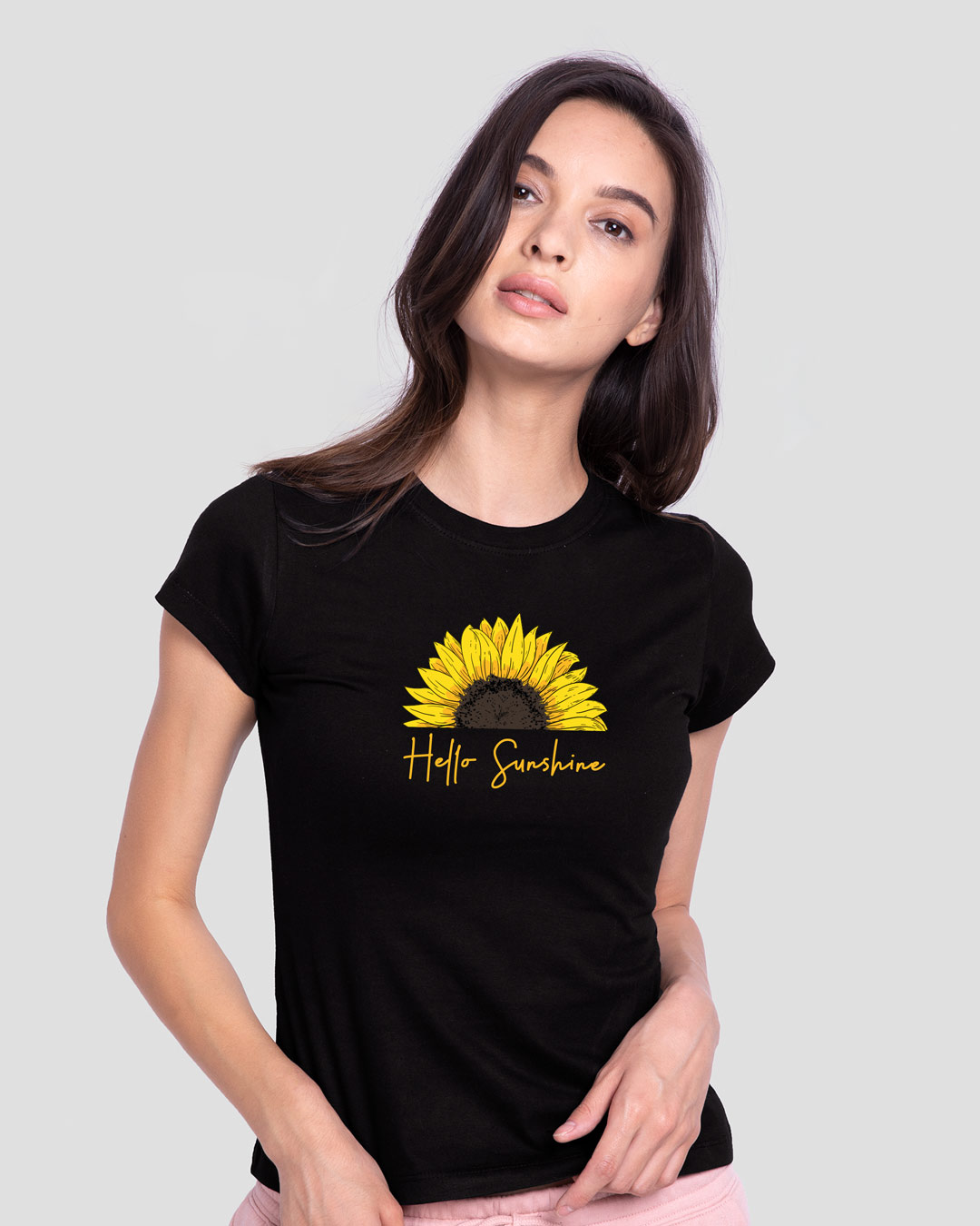Shop Women's Black Hello Sunshine Slim Fit T-shirt-Back