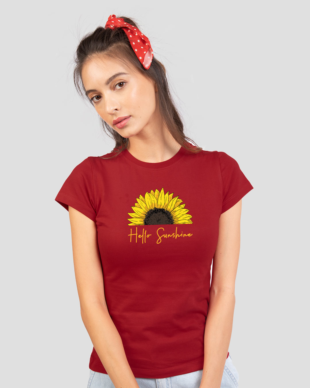 Shop Hello Sunshine Half Sleeve Printed T-Shirt Bold Red-Back