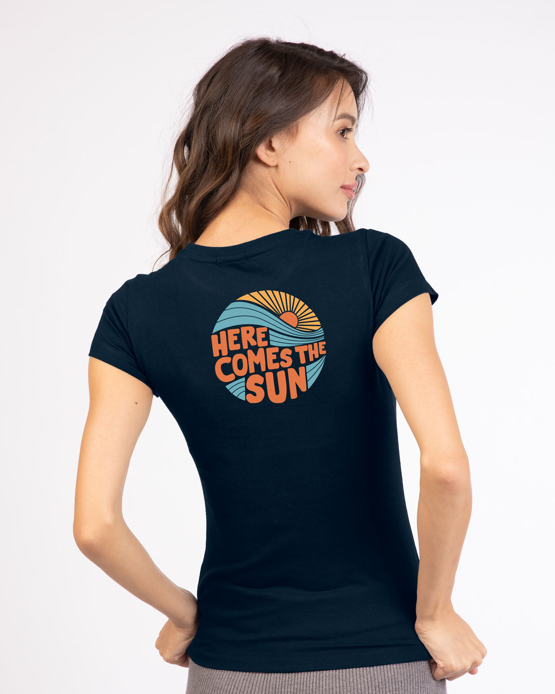 Shop Here Comes The Sun Half Sleeve T-Shirt Navy Blue-Back