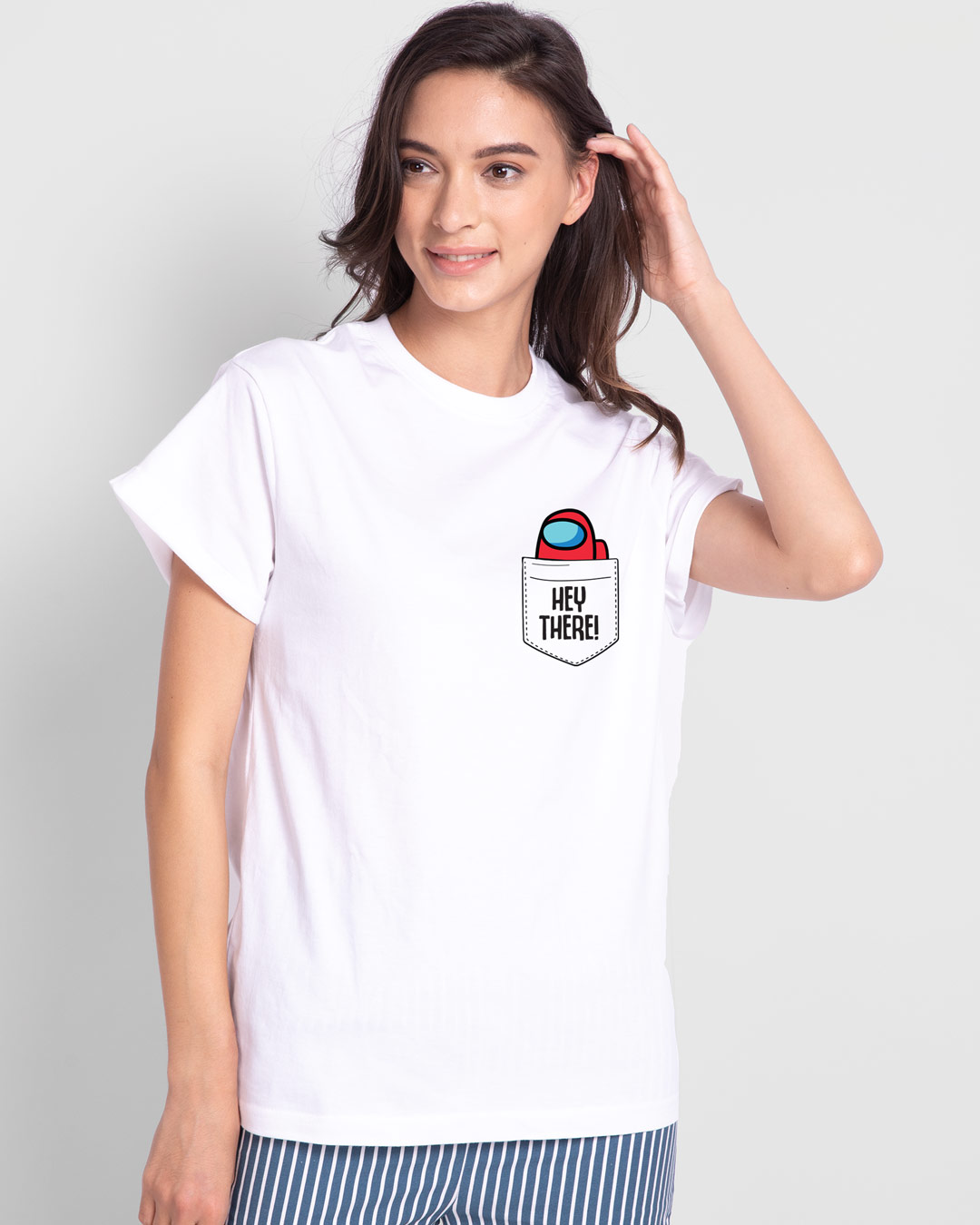 Shop Hey There Imposter Boyfriend T-Shirt White-Back