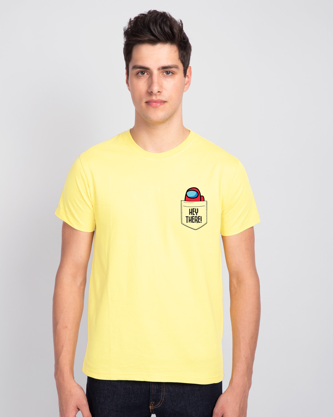 Shop Hey There Imposter Half Sleeve T-Shirt Pastel Yellow-Back