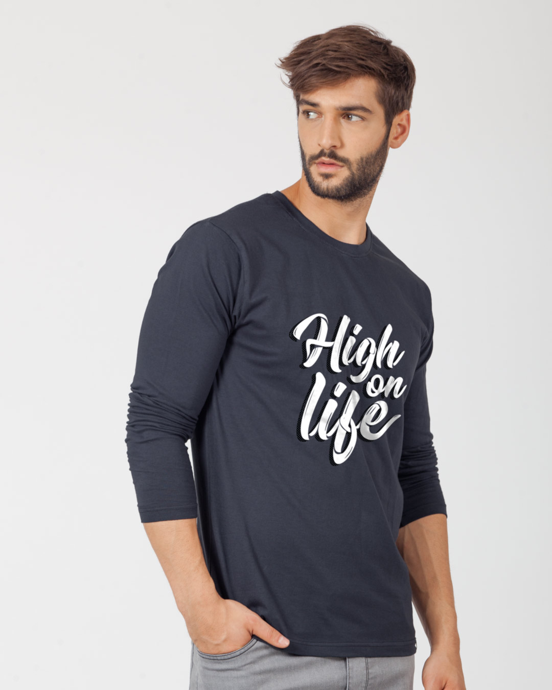 Shop High On Life Typography Full Sleeve T-Shirt-Back