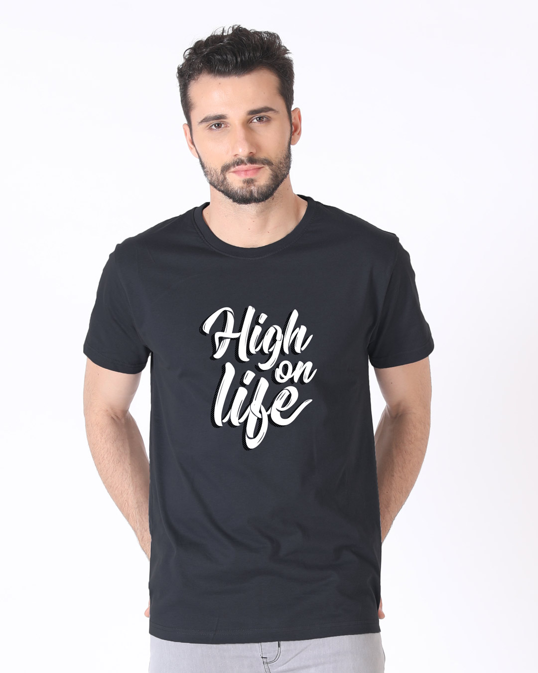 Shop High On Life Typography Half Sleeve T-Shirt-Back