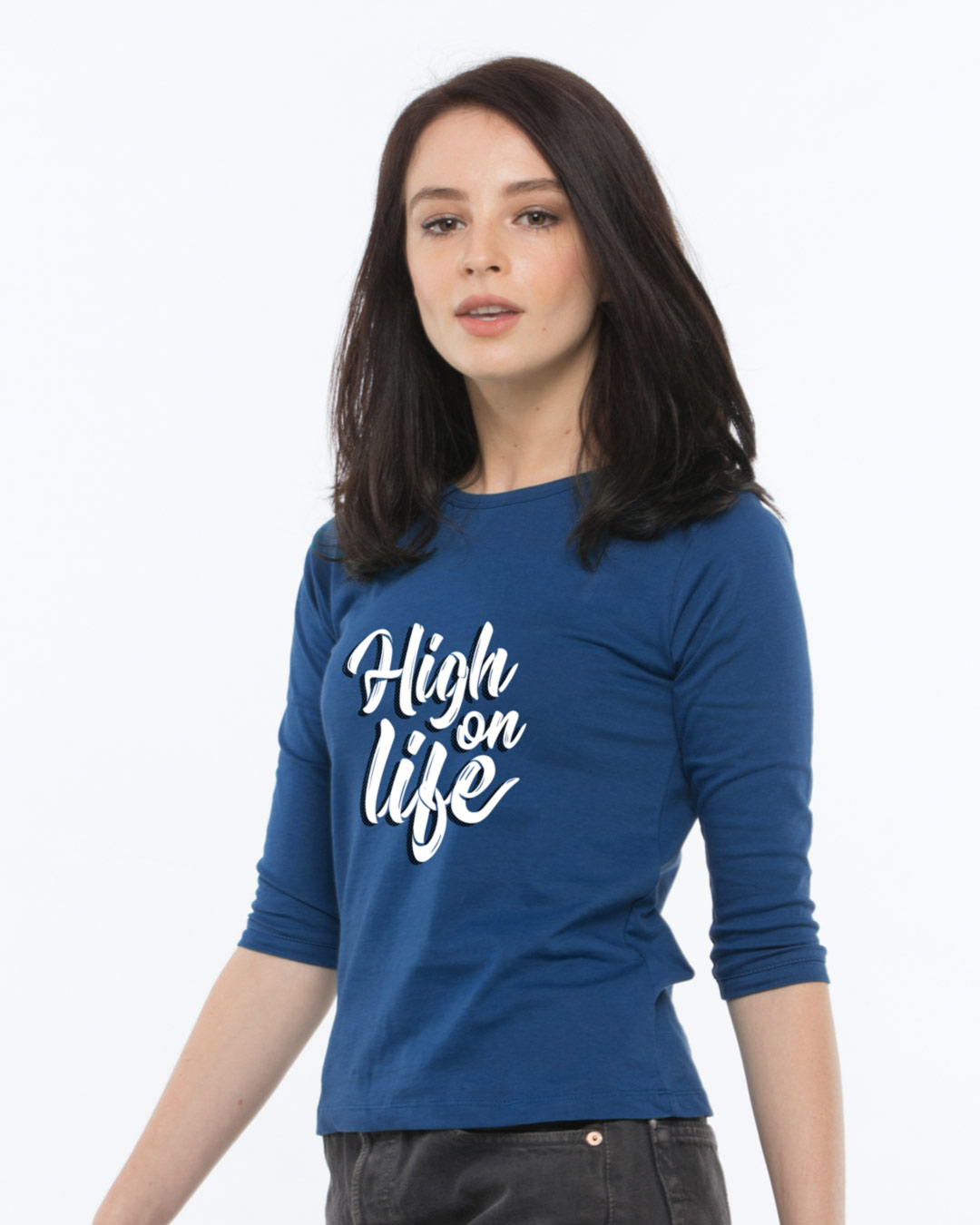 Shop High On Life Typography Round Neck 3/4th Sleeve T-Shirt-Back