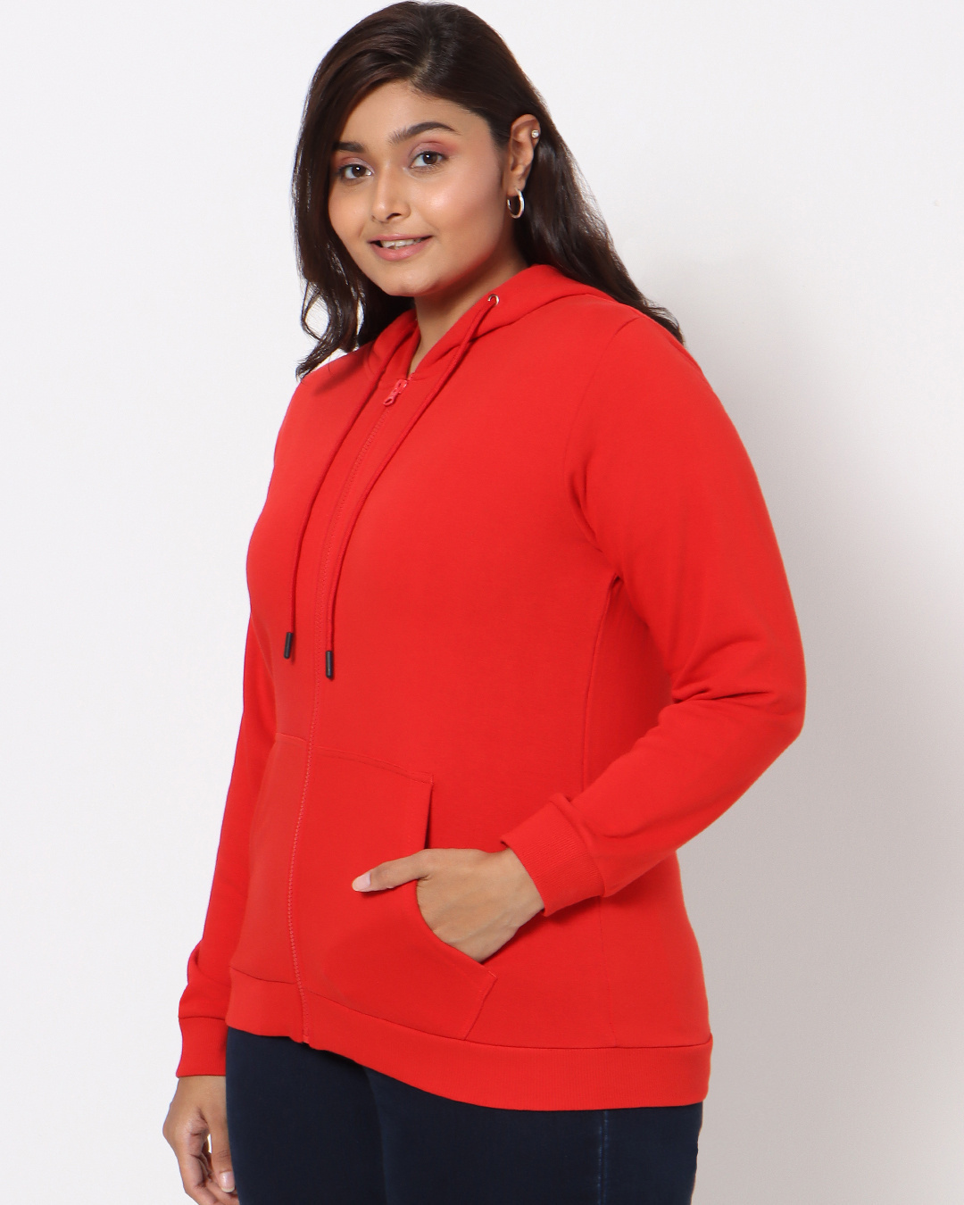 Shop Women's Red Plus Size Zipper Hoodie-Back