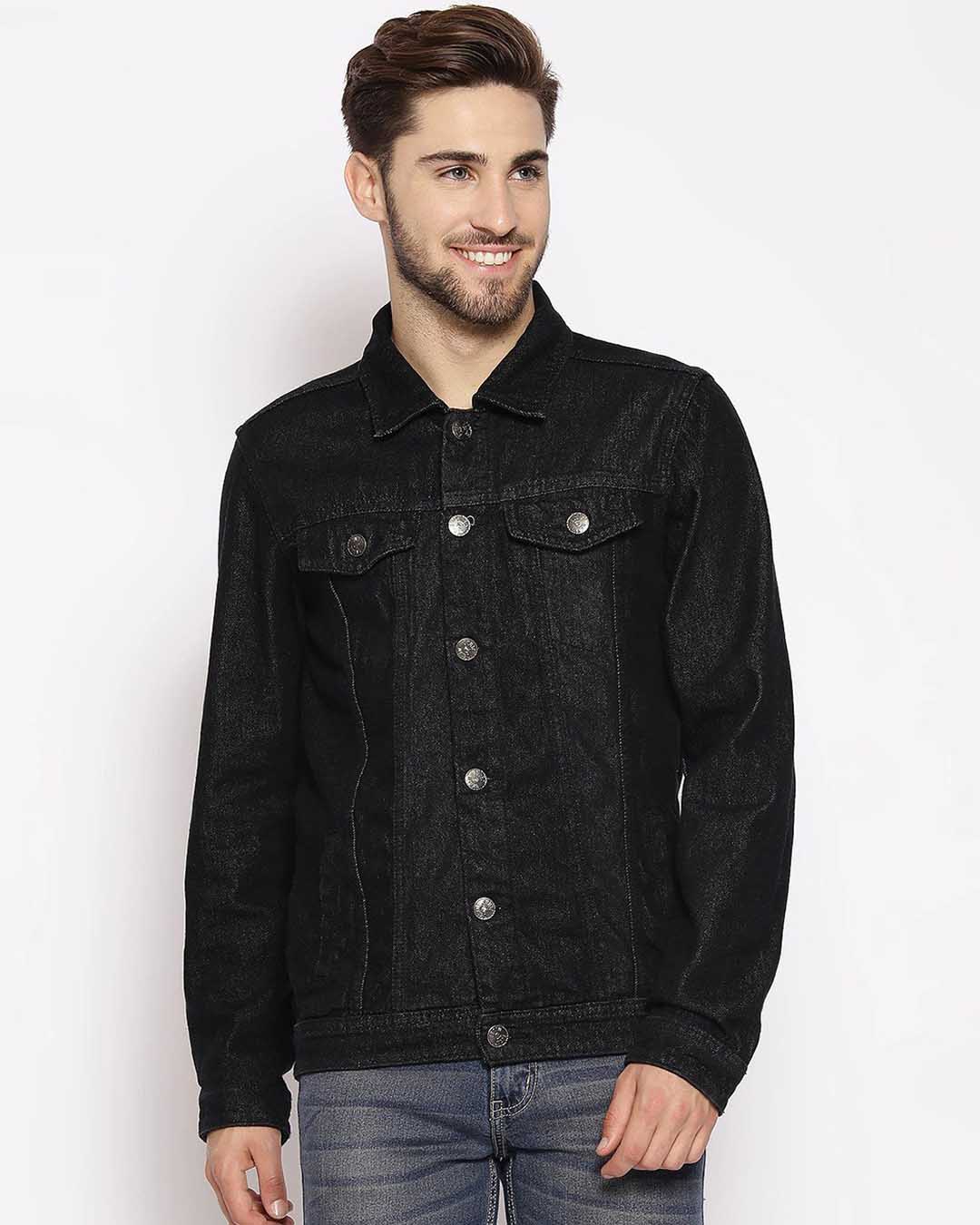 Buy Men's Black Solid Denim Jacket for Men Black Online at Bewakoof