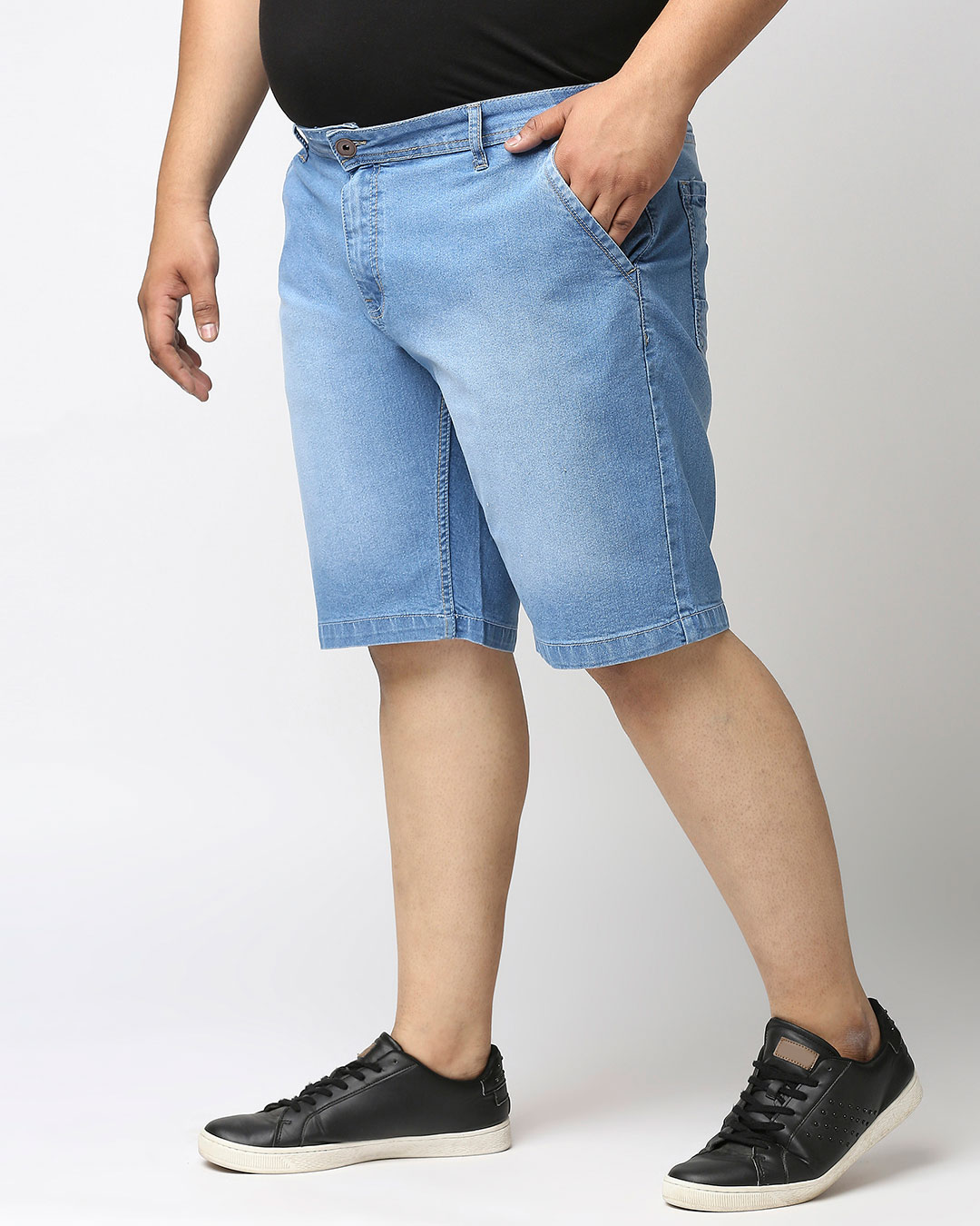 Shop Men's Black Washed Regular Fit Denim Shorts-Back
