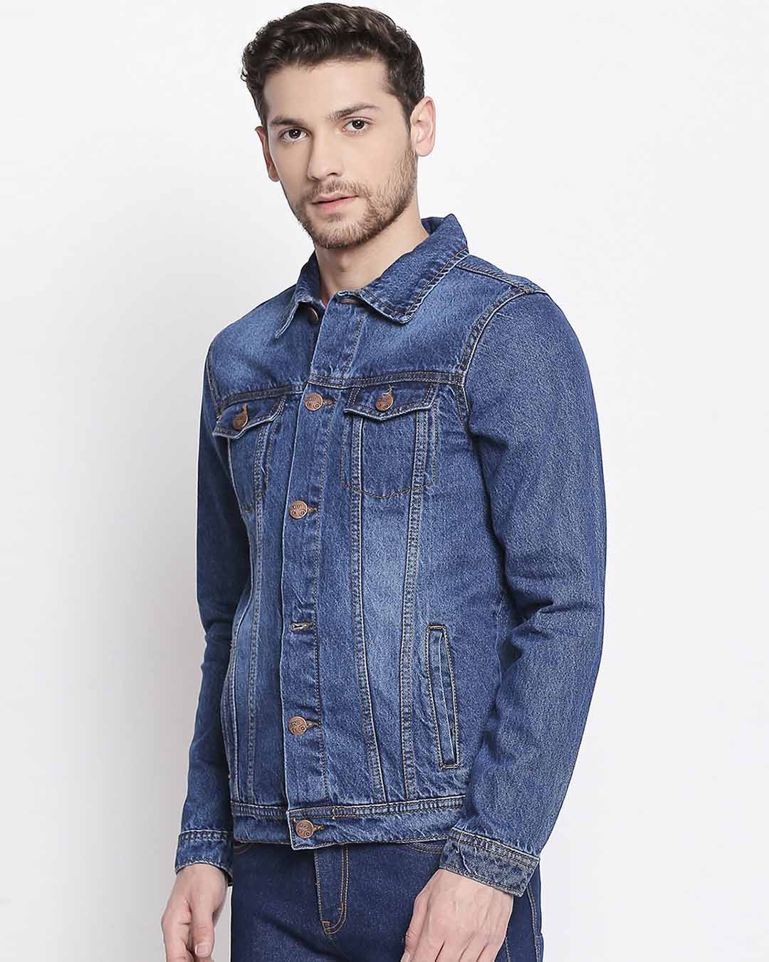 Shop Men's Blue Solid Denim Jacket-Back