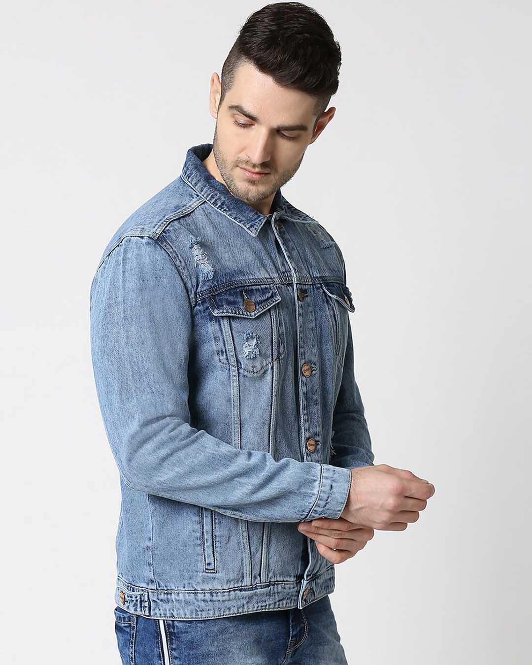 Shop Men's Blue Solid Denim Jacket-Back