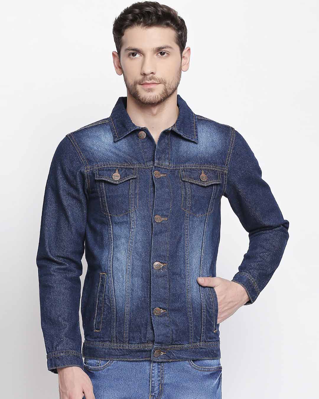 Buy Men's Blue Solid Denim Jacket for Men Blue Online at Bewakoof