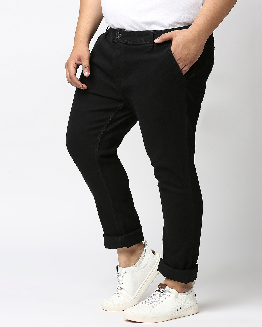 Shop Plus Size Men Black Regular Fit Mid Rise Clean Look Jeans-Back