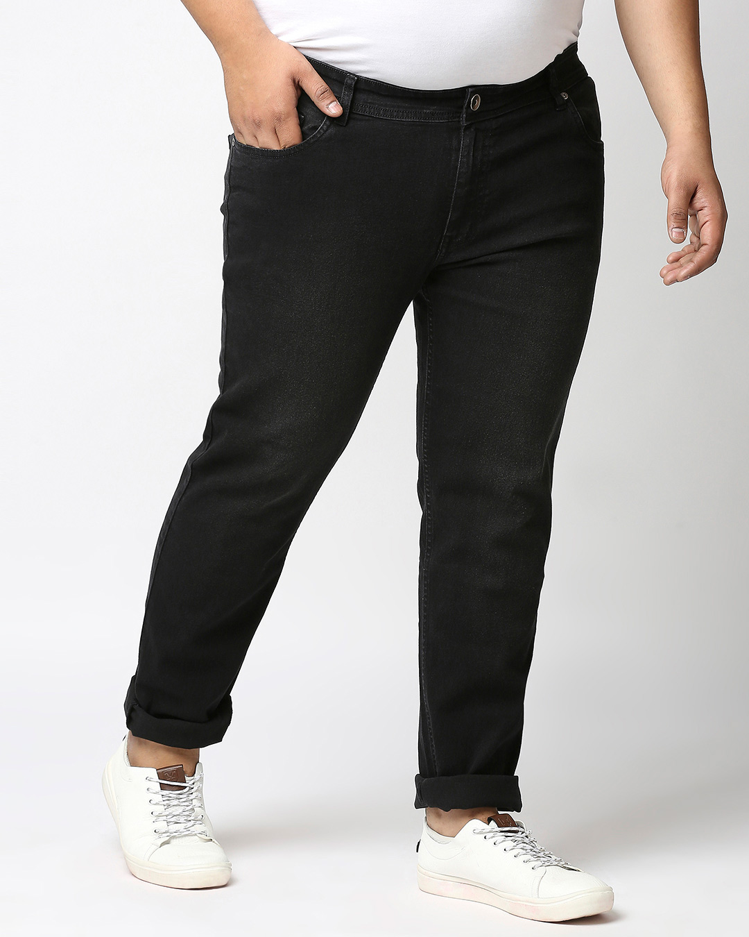 Shop Plus Size Men Black Slim Fit Mid Rise Clean Look Jeans-Back