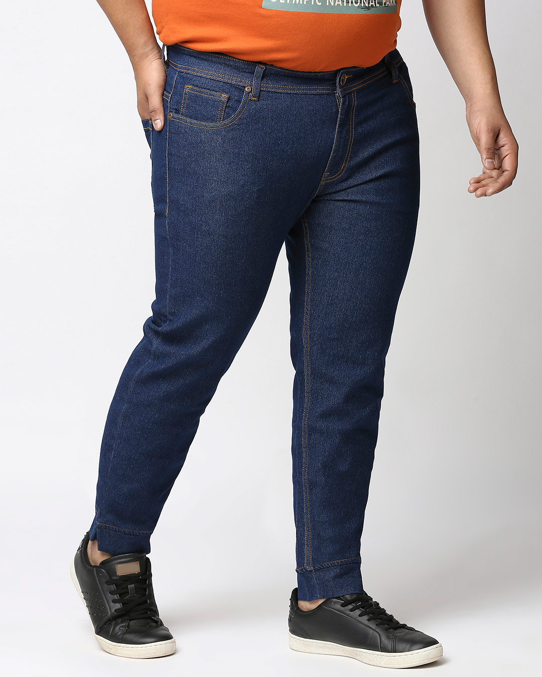 Shop Plus Size Men Blue Jogger Fit Mid Rise Clean Look Joggers Jeans-Back