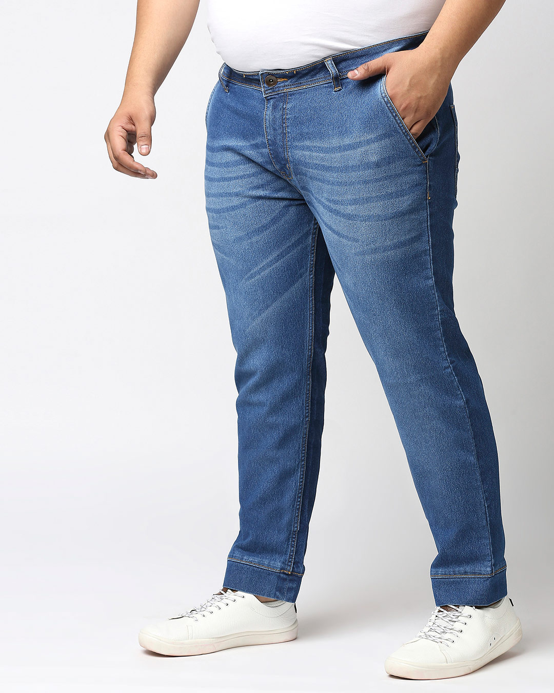 Shop Plus Size Men Blue Jogger Fit Mid Rise Clean Look Joggers Jeans-Back