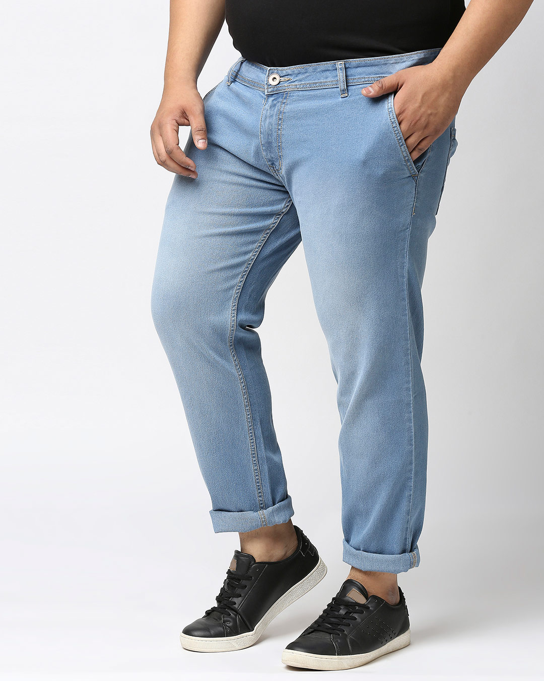 Shop Plus Size Men Blue Regular Fit Mid Rise Clean Look Jeans-Back