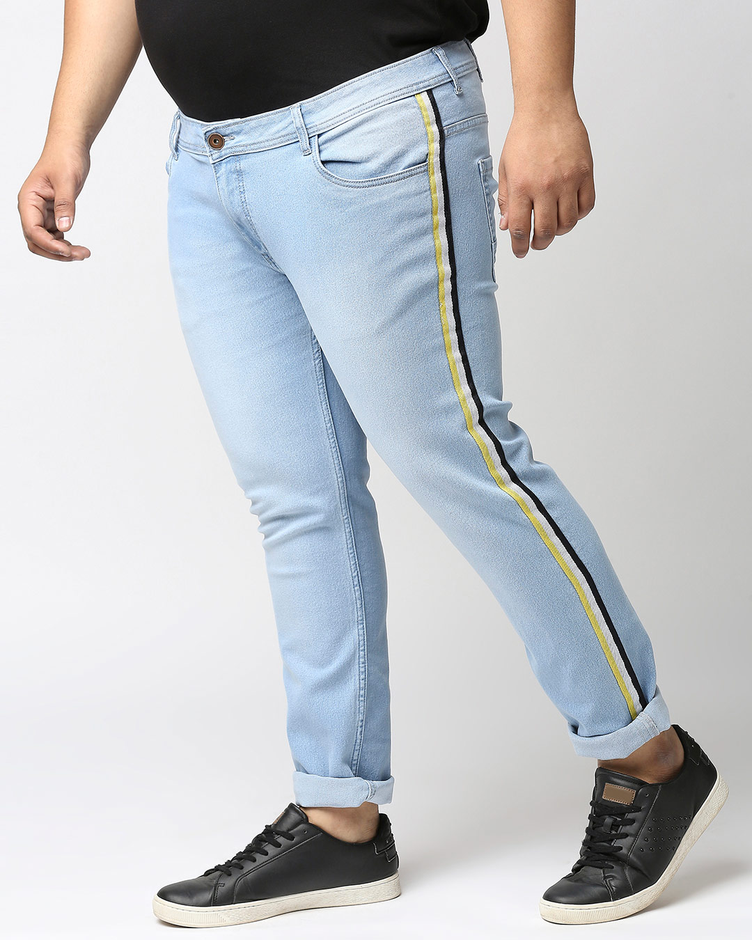 Shop Plus Size Men Blue Regular Fit Mid Rise Clean Look Jeans-Back