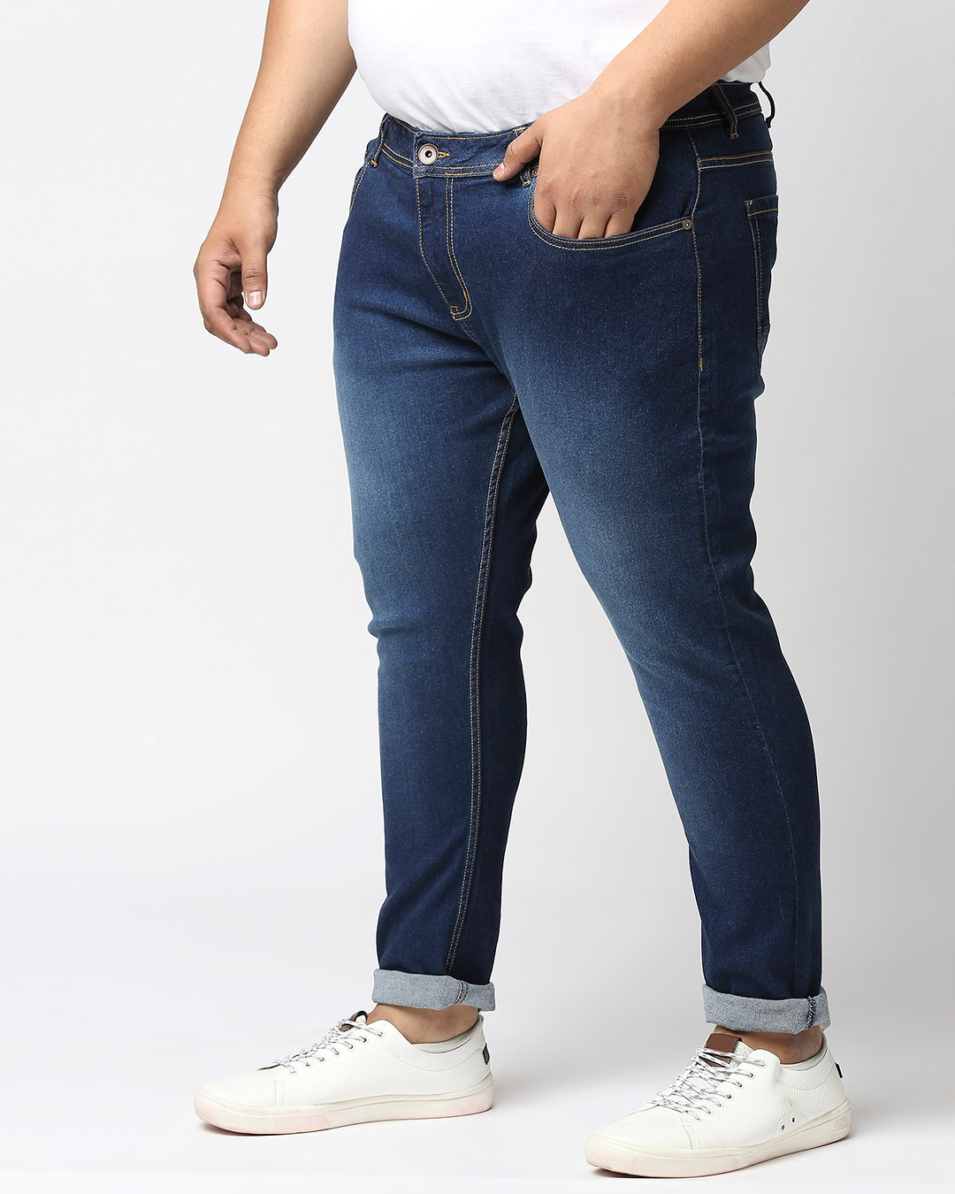 Shop Plus Size Men Blue Slim Fit Mid Rise Clean Look Jeans-Back