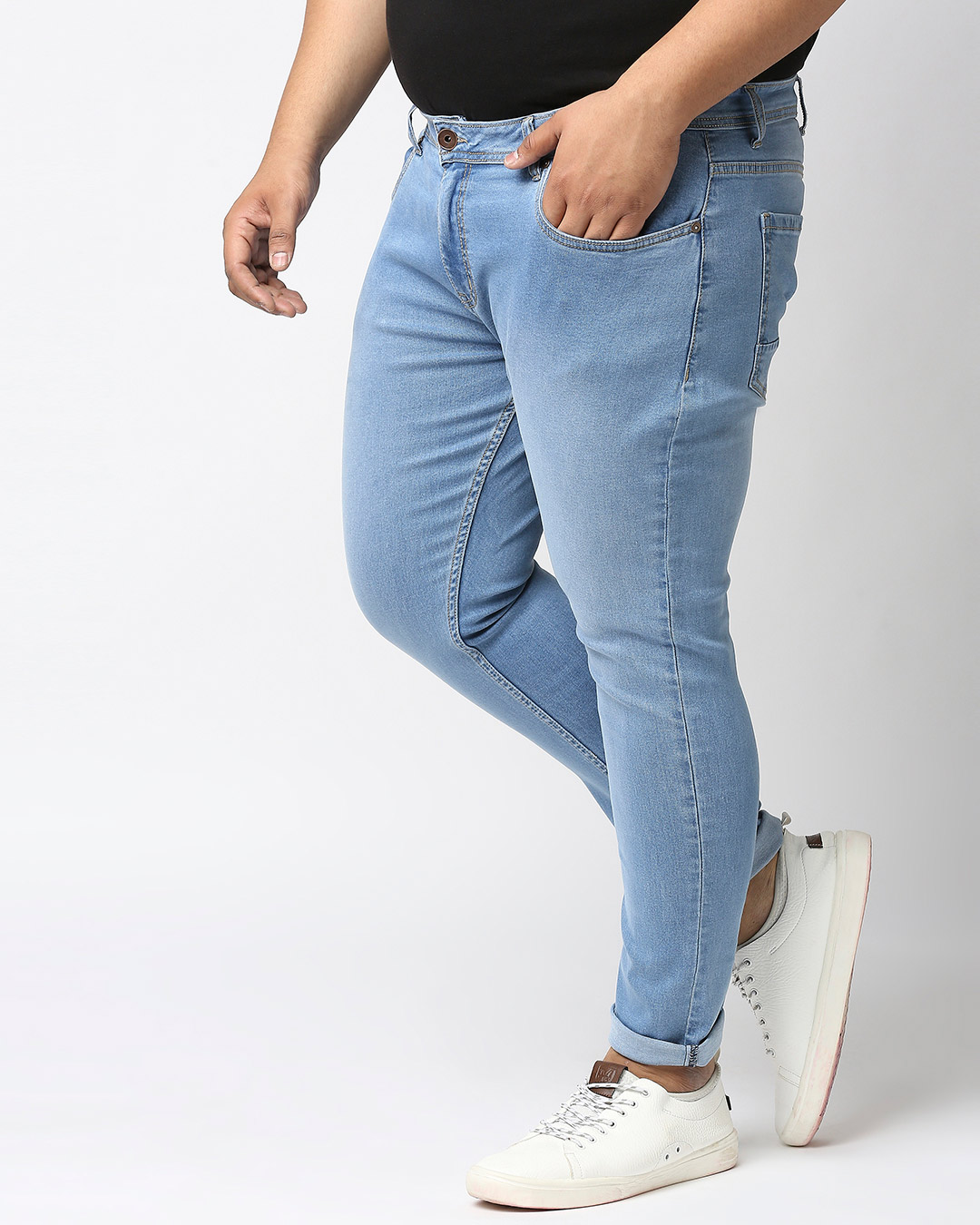 Shop Plus Size Men Blue Slim Fit Mid Rise Clean Look Jeans-Back