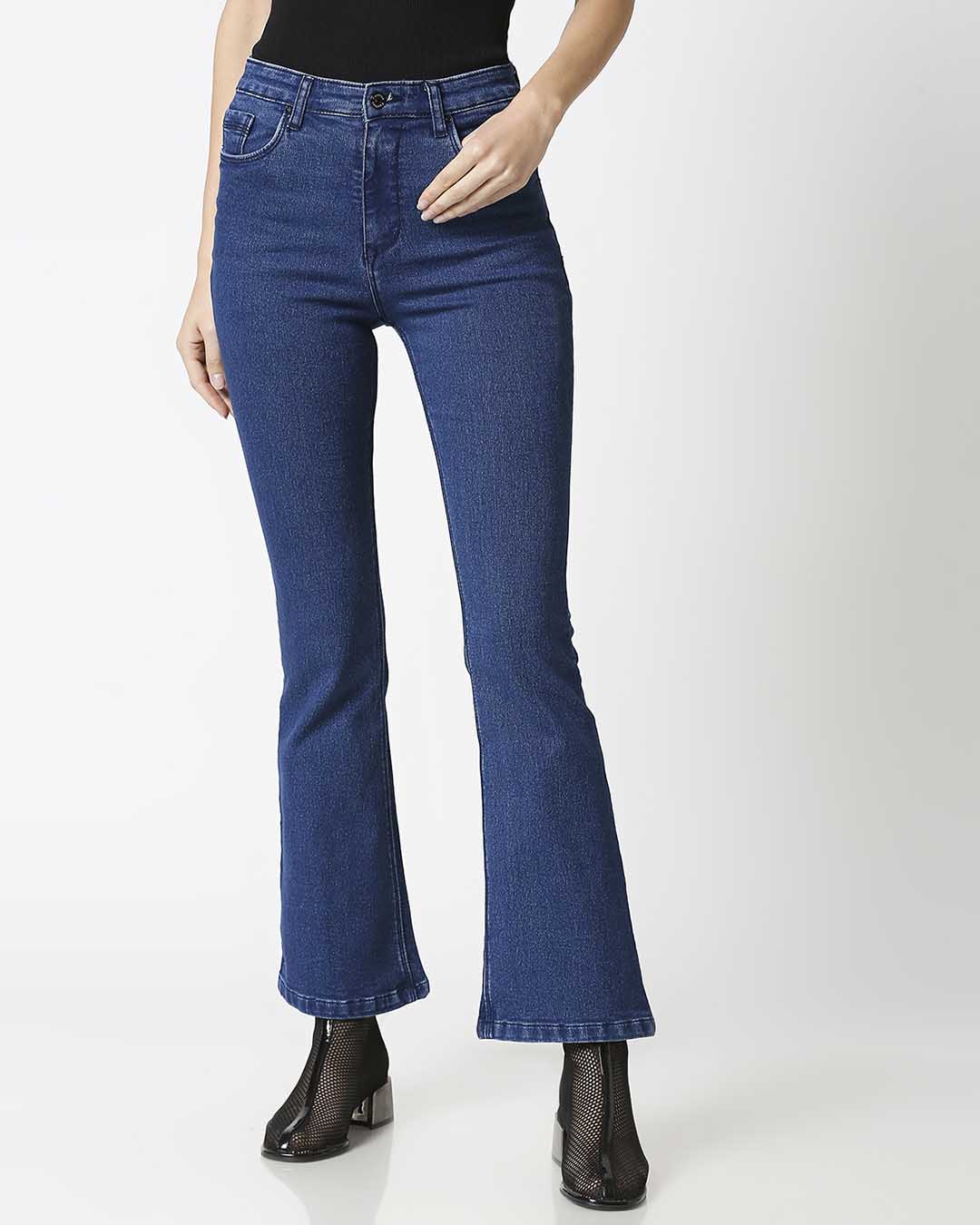 ladies blue bootcut jeans