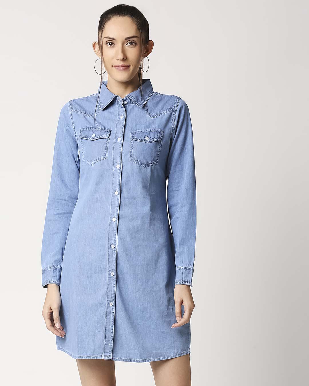 Buy Women's Blue Solid Shirt Dress for Women blue Online at Bewakoof