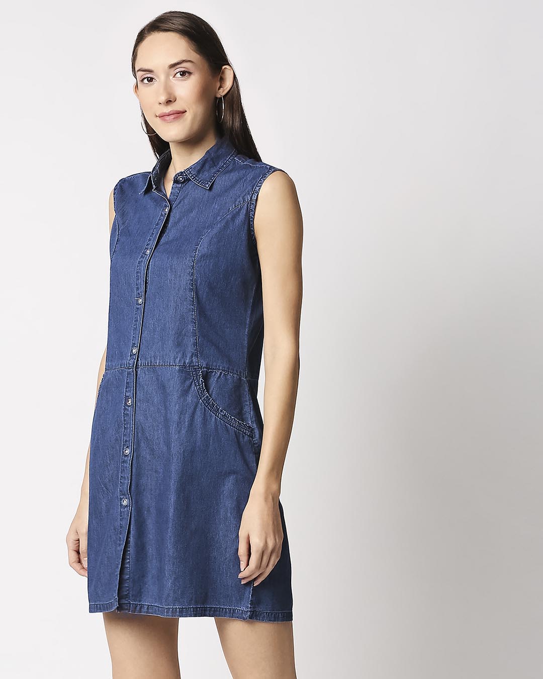 Shop Women Blue Solid Shirt Dress-Back