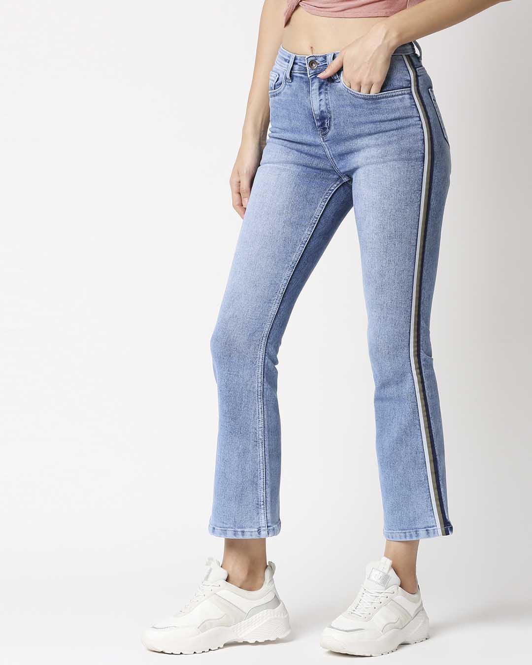 Shop Women Boot Cut Fit High Rise Clean Look Cropped Jeans-Back