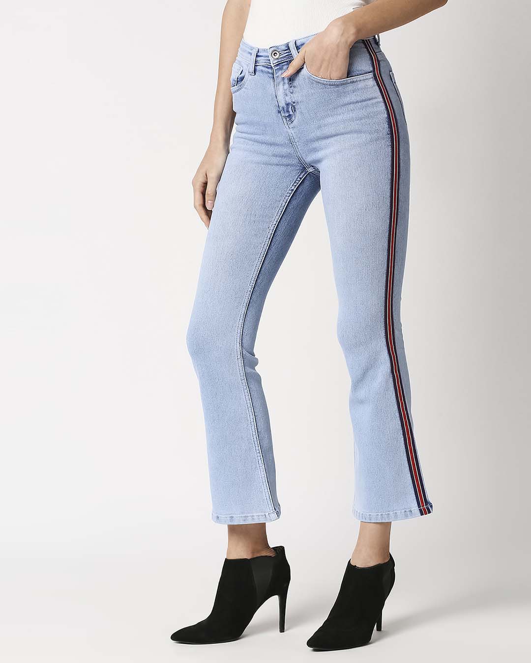 Shop Women Boot Cut Fit High Rise Clean Look Cropped Jeans-Back