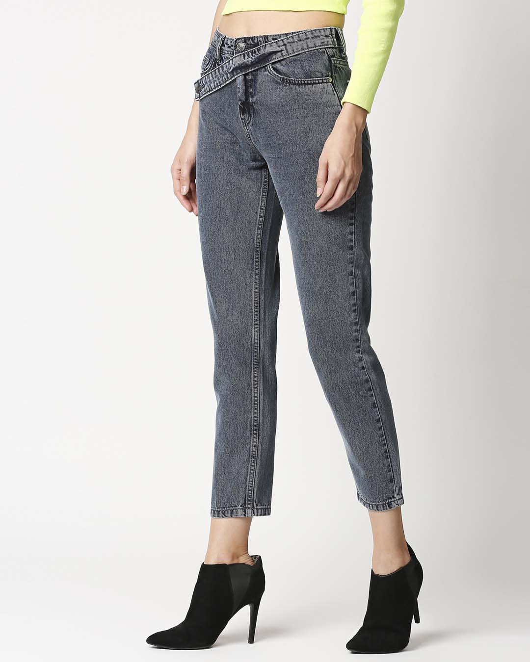 Shop Women Boyfriend Fit High Rise Clean Look Cropped Jeans-Back