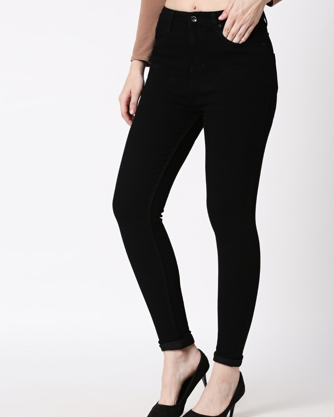 Shop Women's Black Skinny Fit High Rise Jeans-Back