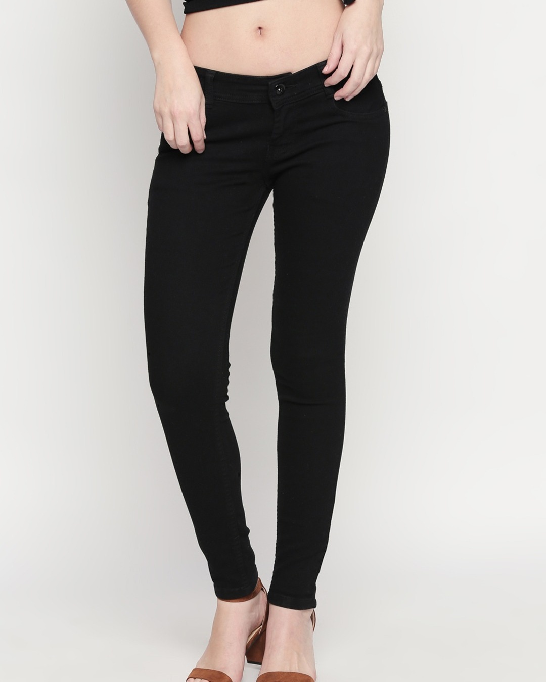 Shop Women's Black Skinny Fit Low Rise Jeans-Back