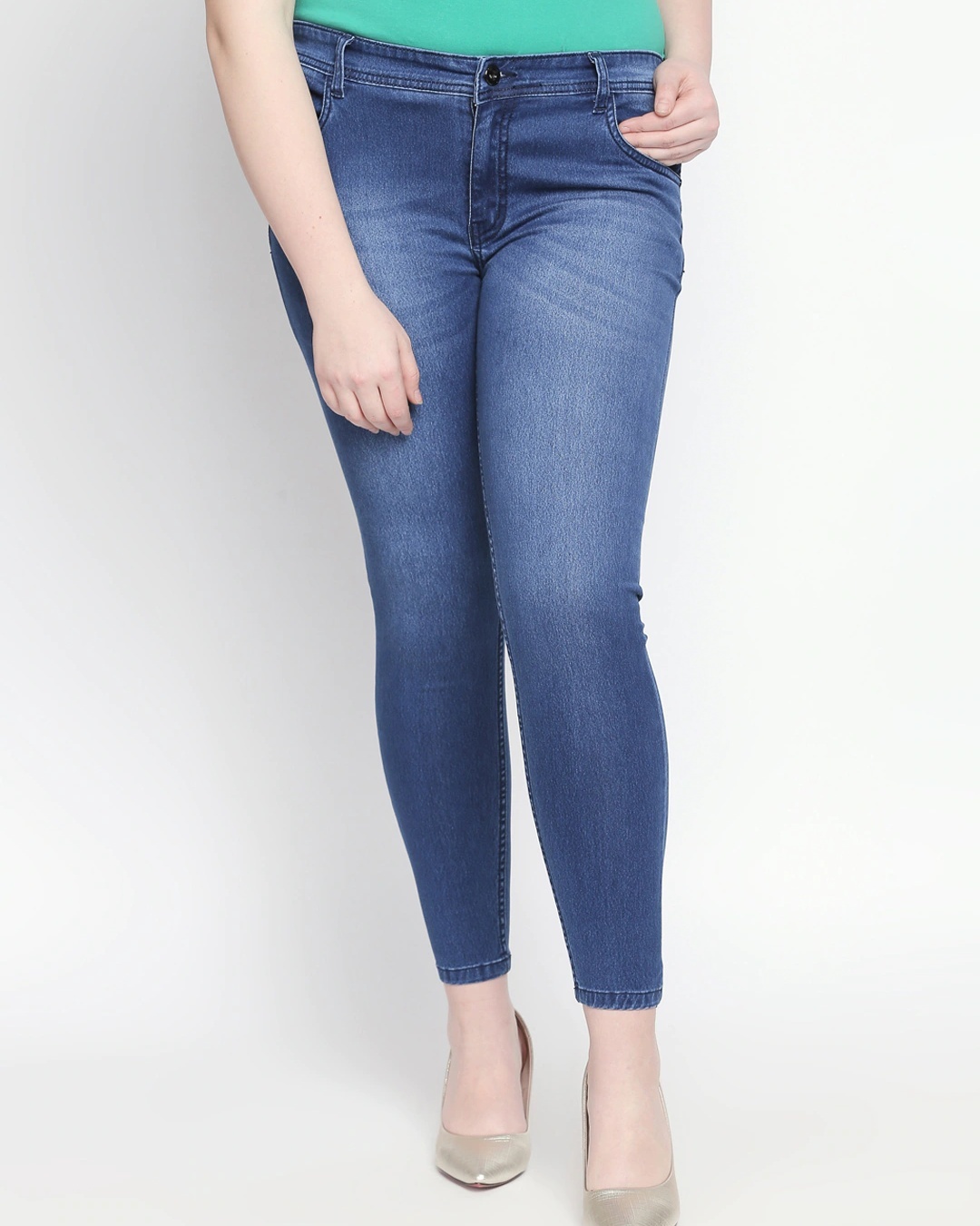 Shop Women's Blue Low Rise Skinny Fit Plus Size Jeans-Back