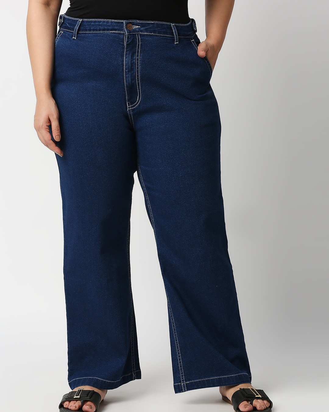 Buy High Star Women's Blue Wide Leg High Rise Plus Size Jeans for Women