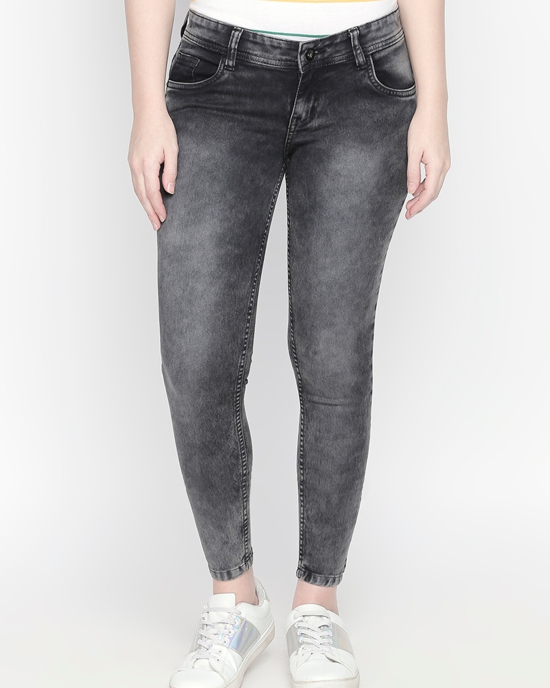 Shop Women's Grey Skinny Fit Jeans-Back