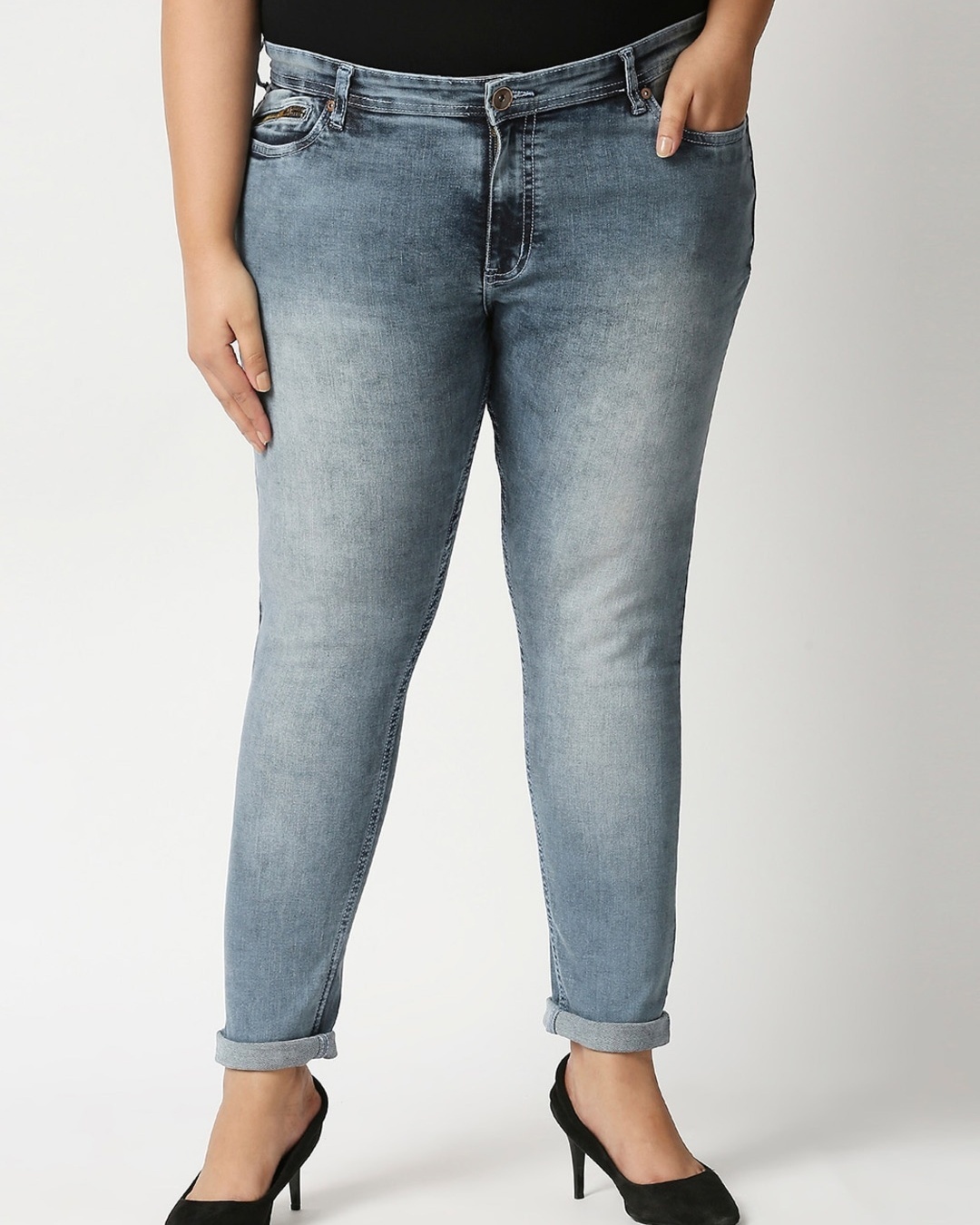 Shop Women's Grey Skinny Fit Plus Size Jeans-Back